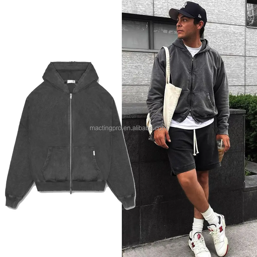 Breathable Custom Logo Men's 100% Cotton Hoodie French Terry Zipper Up Oversized