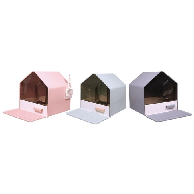 Gray Pink Semi Enclosed Litter Box OEM / ODM Semi Closed Cat Litter Box
