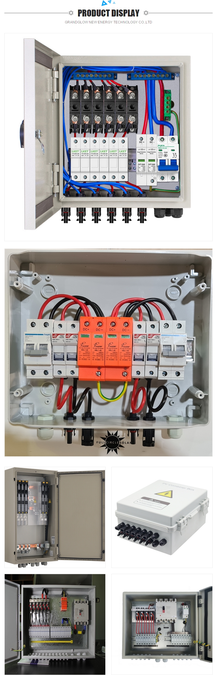 12 in 2out 500vdc Dc Qibu 1kw 2kw 3kw 5kw 10kw Solar Input Pv Combiner Junction Box for lightning surge protection