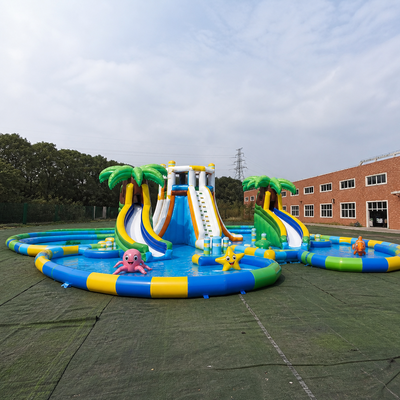 Commercial Tropical Modular Inflatable Land Water Park with Triple Slides Splash Pools and Sea Animal Play Features