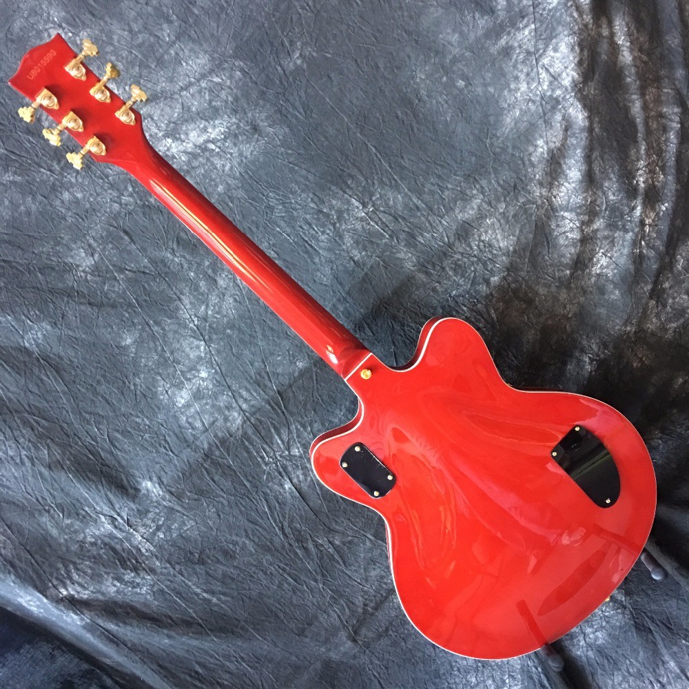 Grand Transparent red, gold tremolo. Free delivery, picture real shooting 333 jazz old electric guitar quilted maple top