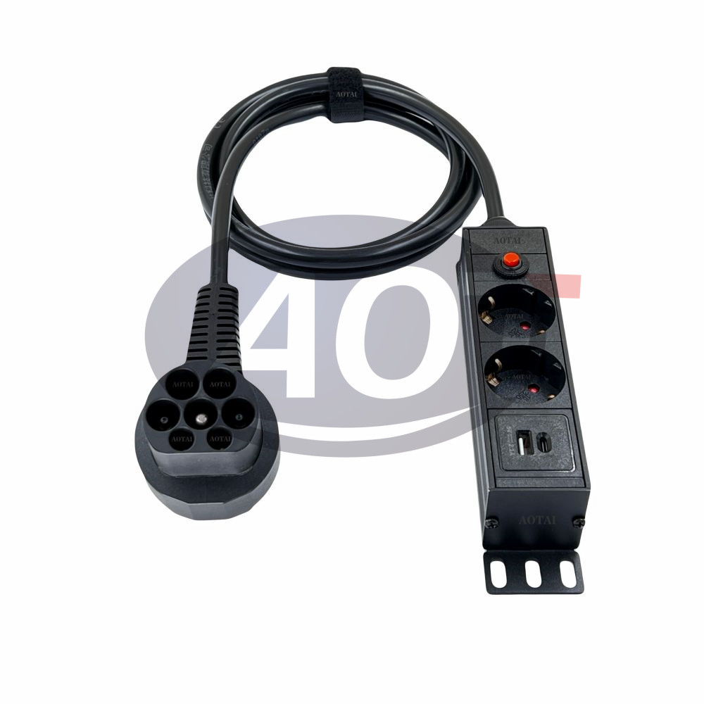 16 Amps BLACK TYPE 2 TO 3 X SCHUKO EV Charging Adapter for Car Electric Charger BLACK