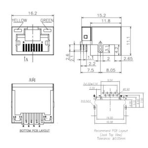 LPJE4715BGNL Low-Profile RJ45 Jack 8P8C Thru Hole PCB Mounting