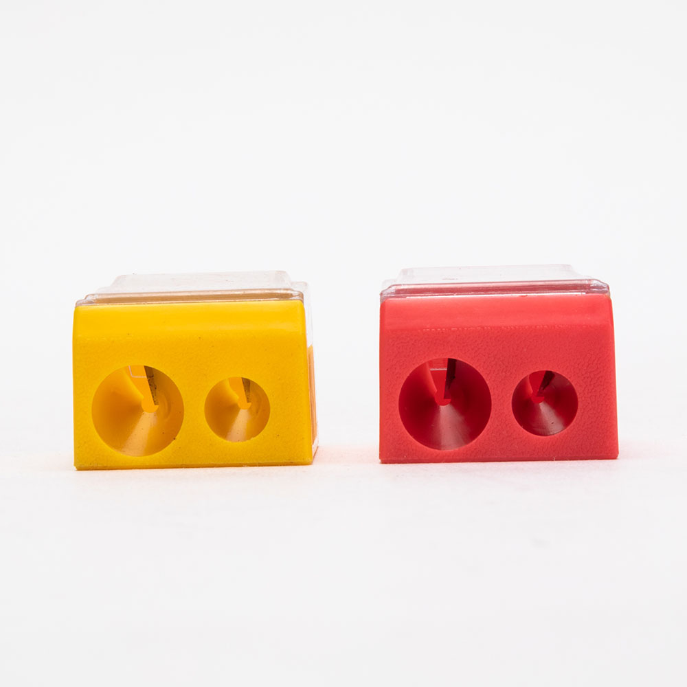 Plastic School Kids Manual Double Hole Sharpener With Lid