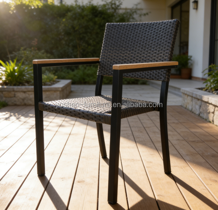 Yoshen French Bistro Dining Arm Chair Rattan Comfortable Waterproof Contemporary Design Outdoor Hotel Restaurant