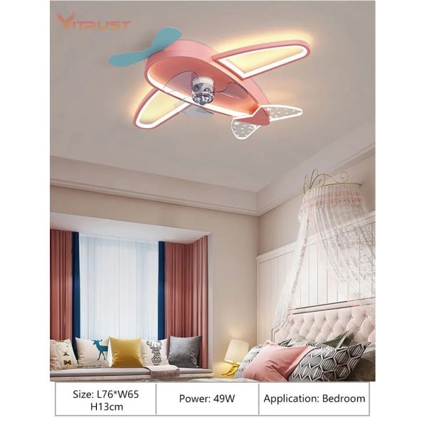 Kids Children Room LED Ceiling Fans Dimmable Remote Control Creative Plane Ceiling Fan With LED Light (WH-CLL-64)