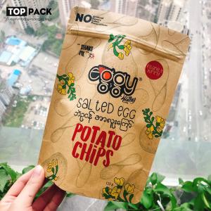 China Resealable Paper Standing Pouch Potato Chips Kraft Stand Up Pouches on sale