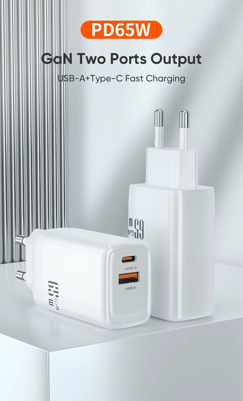65W GaN Charger PD Fast Charging Power Adapter Usb c Charger CE FCC RoHS Certified Multi Function Universal Usb Chargers