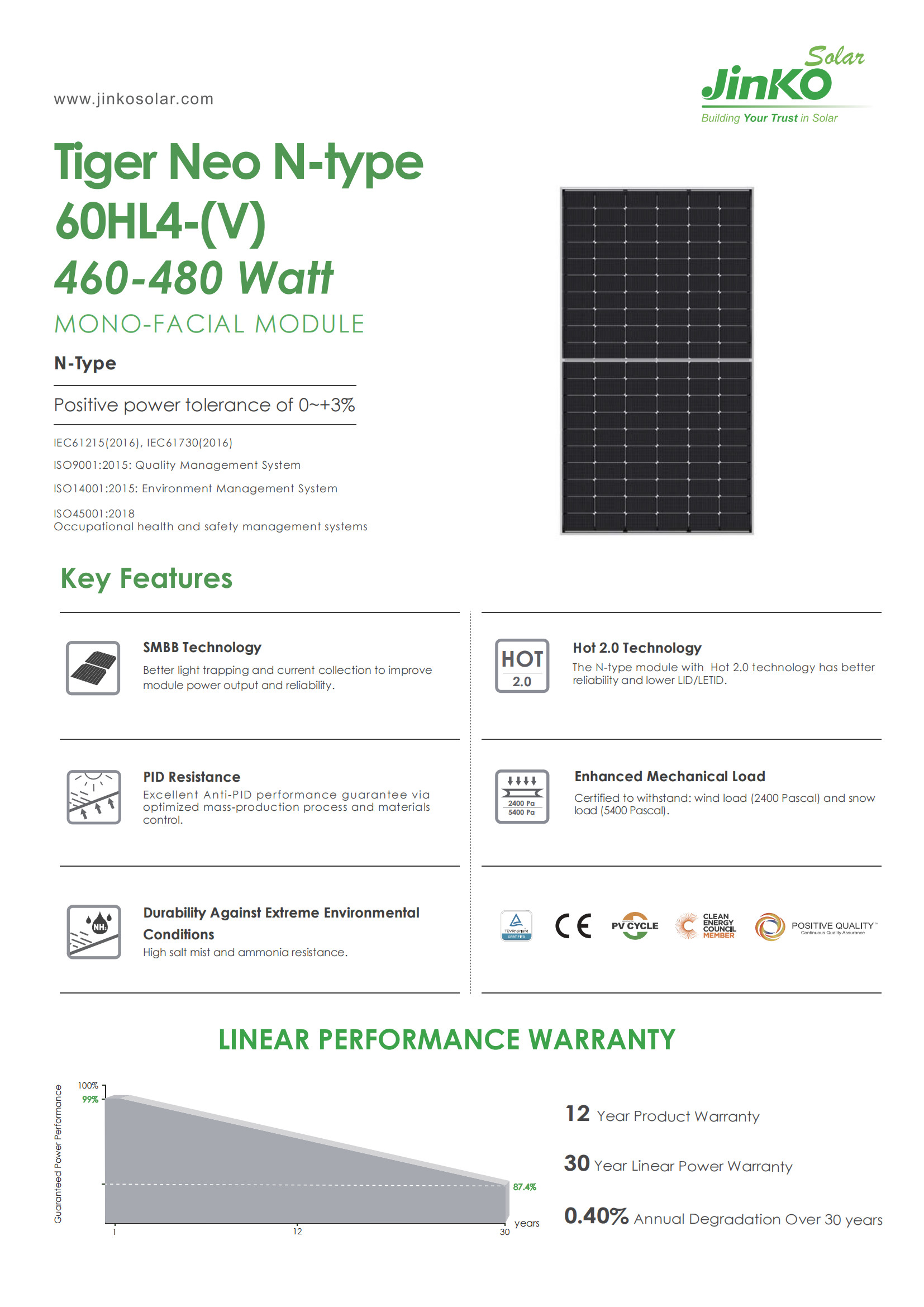 AKS Jinko Tiger Neo N-type 60HL4-V Solar Panel 460W 465W 470W 475W 480W