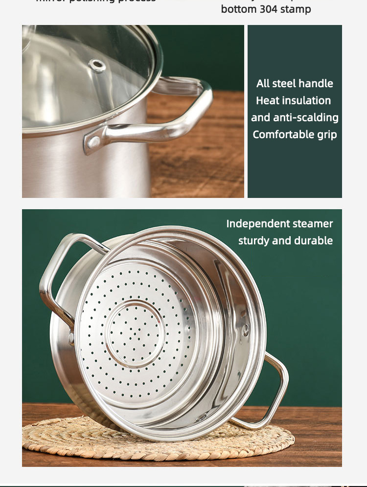 Hot Selling Kitchen Cooking Food Steamer Pot Cookware Cooking Stainless Steel Steamer Pot With Glass Lid