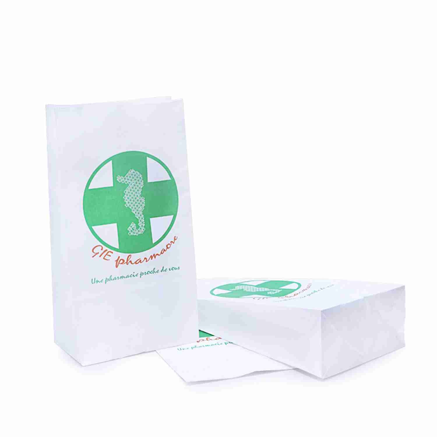 Biodegradable White Green Medical Pharmacy Paper Bag For Air Travel Vomit