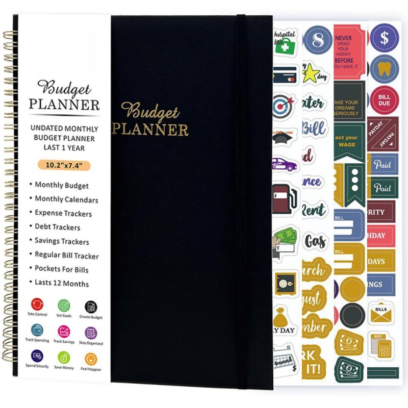 B5 Spiral Bound Monogrammed Custom Leather Notebook Expense Tracker Journal With Stickers