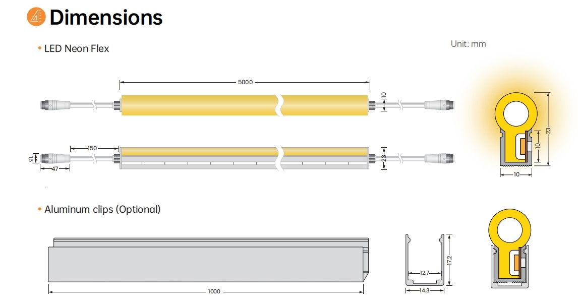 24V Wide Angle Illumination Side Bend LED Strip Flexible LED Neon Strips With Pull Resistant Ring