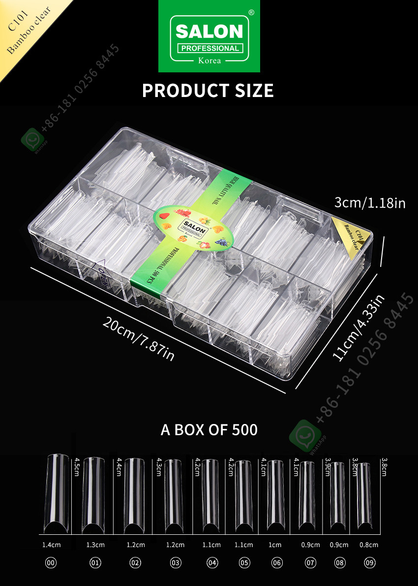 OEM Full Cover Bamboo Clear Soft Gel False Nails Designs Artificial Nail Tips
