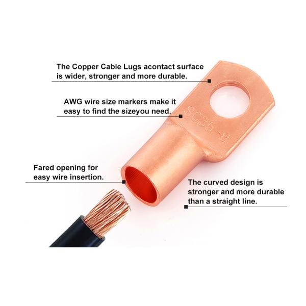 High Breaking Capacity Copper Ring Terminals for Battery Cable Ends AWG 2 4 6 8 10 Gauge