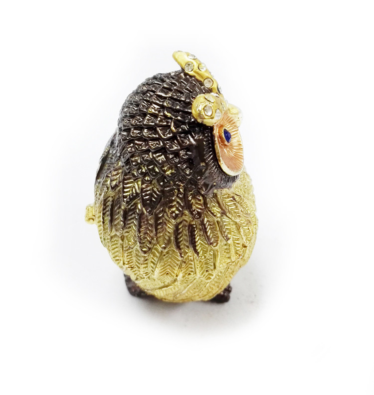 Alloy metal owl shape with rhinestone Mini Owl antique jewelry box