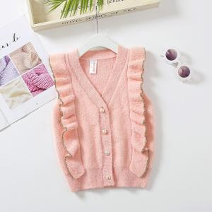China Knitting  Ruffles Patterns Children Sleeveless Sweater Wholesale Baby Girls Feather Yarn Sweater Vest on sale