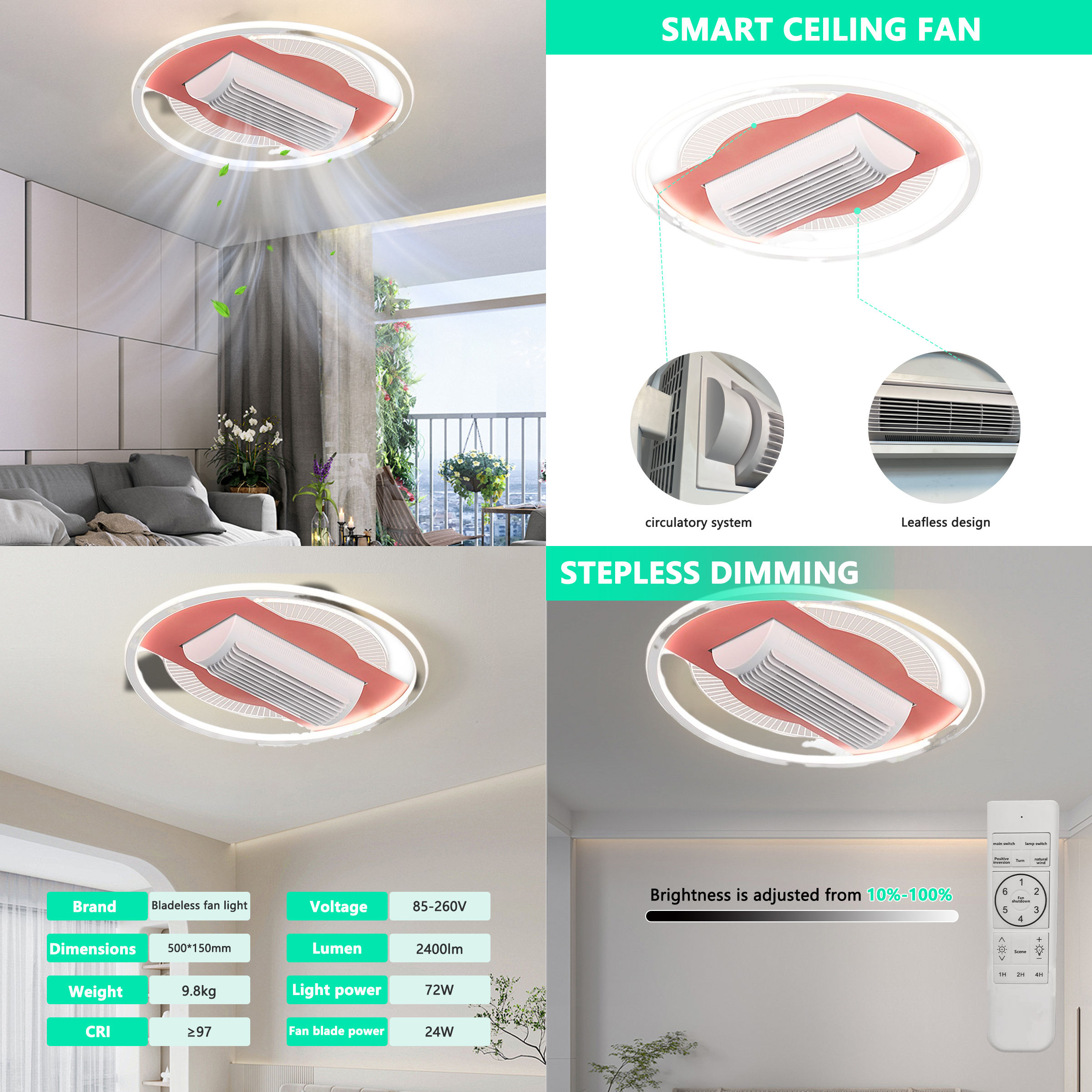 Manufacturer Remote Control Home Ceiling Fans 45W LED Silent Ceiling Fan With Light