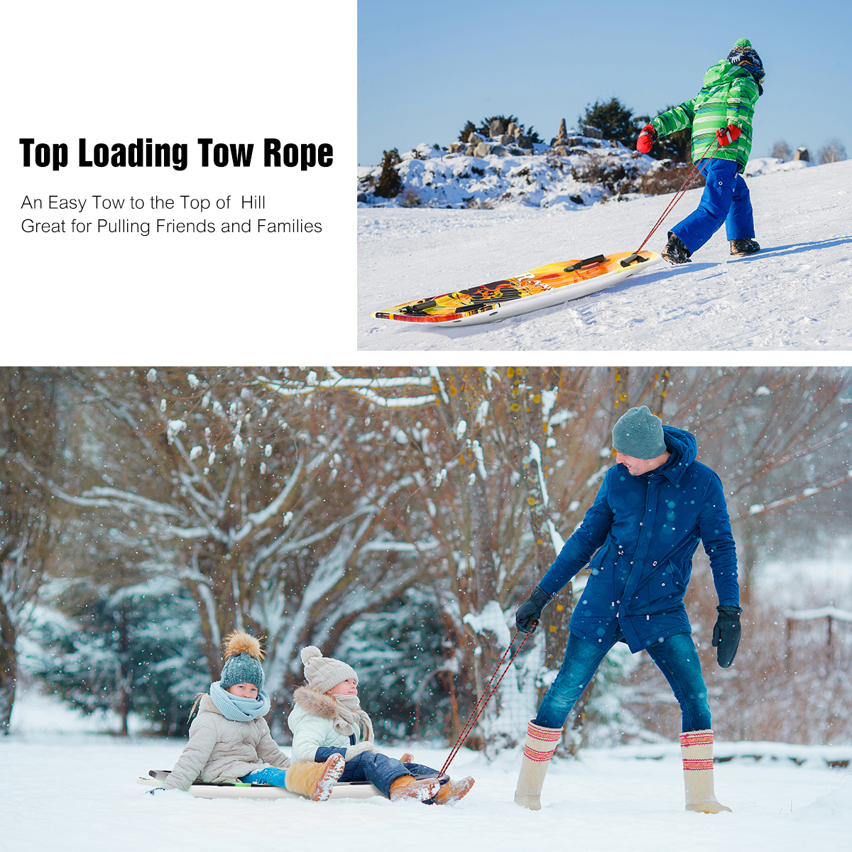 XPE EPS HDPE Snow Sled for Unisex Kids Adult Customizable Logo 2 Handles and Pull Rope