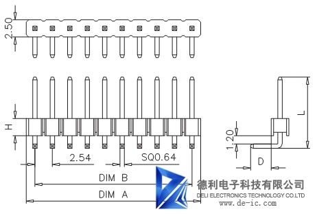 2.54MM Male Pin Header Connector , Vertical Through Hole PCB Pin Header