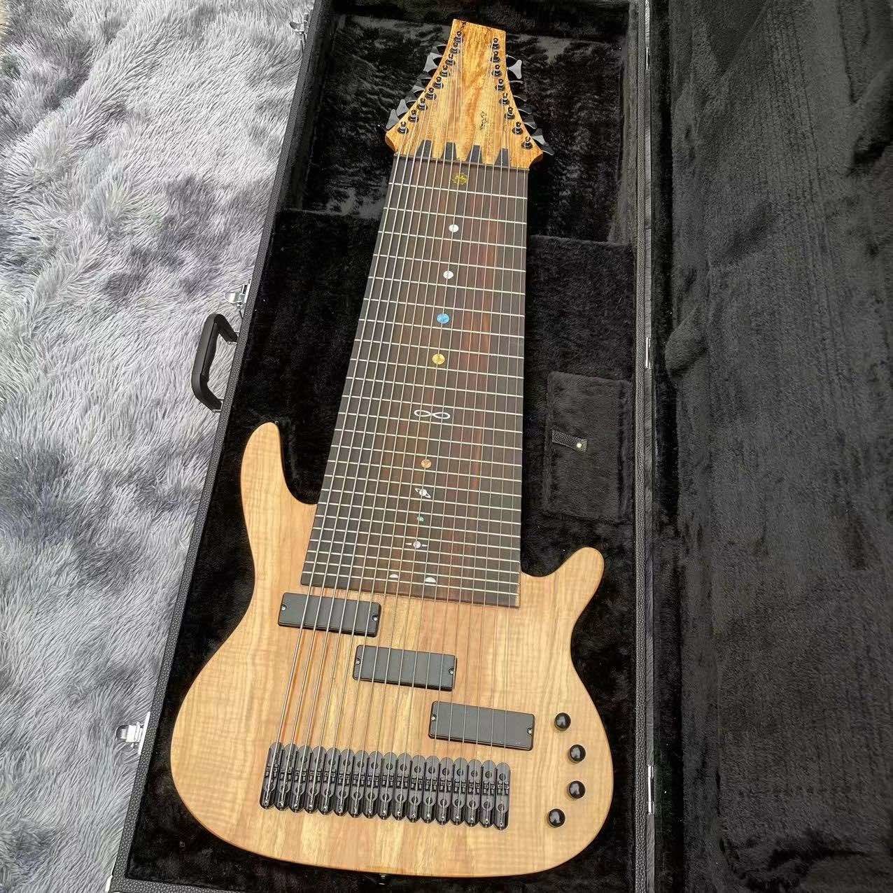 Custom 17 Strings Neck Through Body Electric Bass Guitar with Rosewood Fingerboard Fretless Inlay