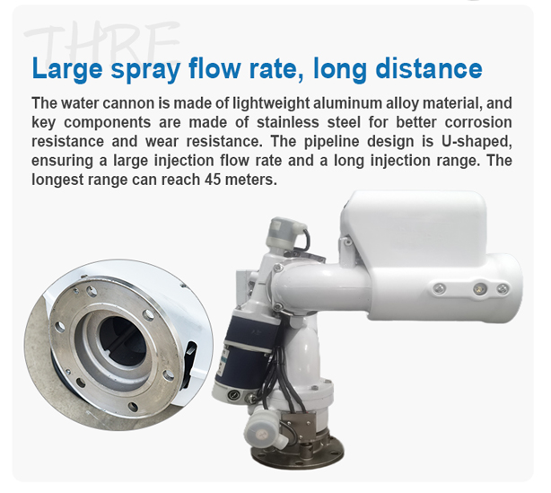 1100LPM Flow Customized Auto Electric Water Cannon with Remote Control 24V Effective Range 55M Rated Working Pressure 1.2Mpa