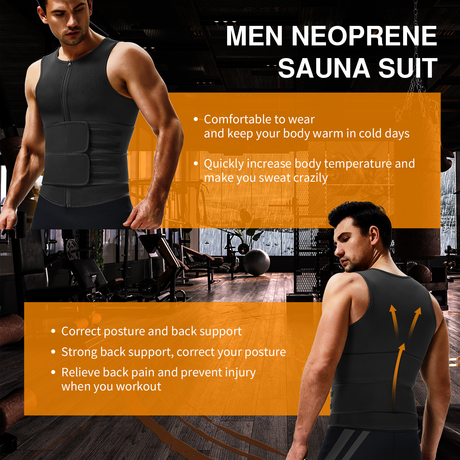 Private Label Neoprene Sweat Vest with Waist Belt Men's Waist Trainer by Waistdear