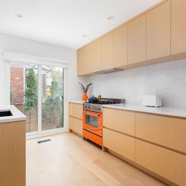 Custom 3D Automatic Wood Veneer Kitchen Cabinet Intergated Handle