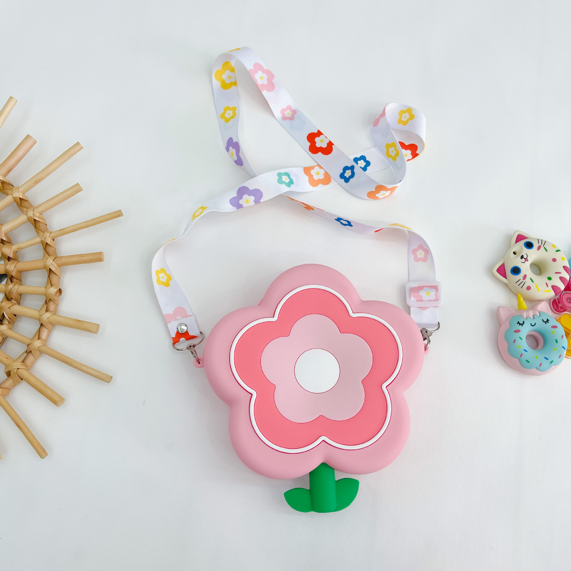 Parent-Child Messenger Bag Silicone Flower Kids Crossbody Bag Makeup Bag Storage Contianer School Office Supplies Gifts