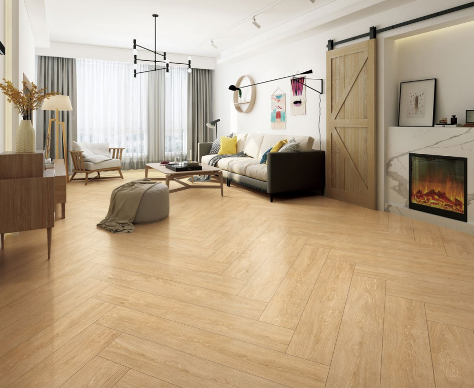 SGS 250mm Width Wooden Porcelain Tiles Beige Cream For Space Decoration 0.95cm