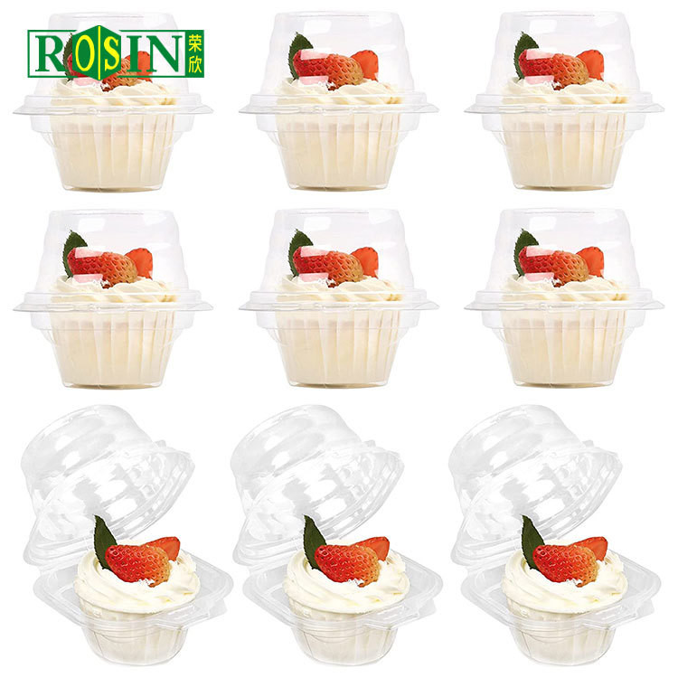 Transparent PET Single Cupcake Containers Hinged Clamshell Lightweight