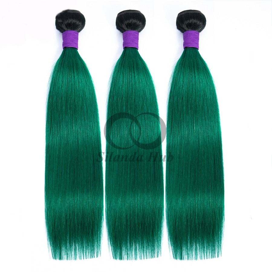 #T1B/Green Straight Remy Human Hair Bundles Sew In Weave Bundles Brazilian Bundle Deals