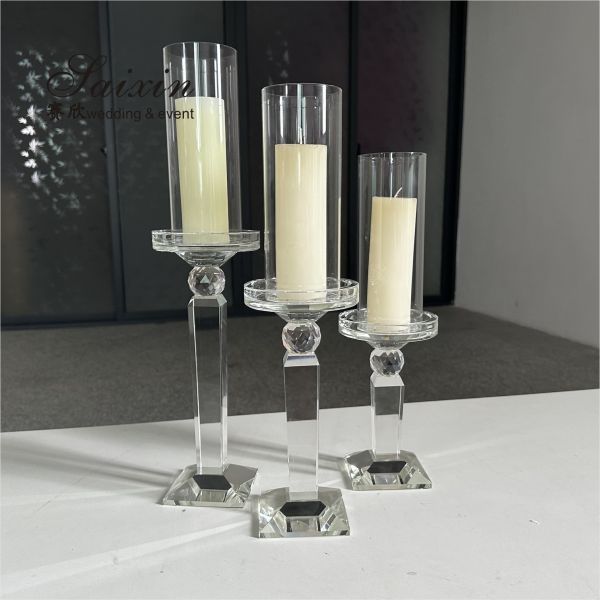 Clear Crystal Taper Wedding Candle Holder Wedding Table Decoration 3pcs Set 29CM