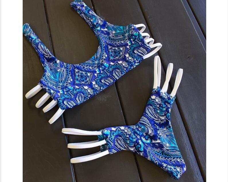 2019 Ruffle Women Swimsuit Cross Bandage Swimwear Push Up Bikini Set Beach