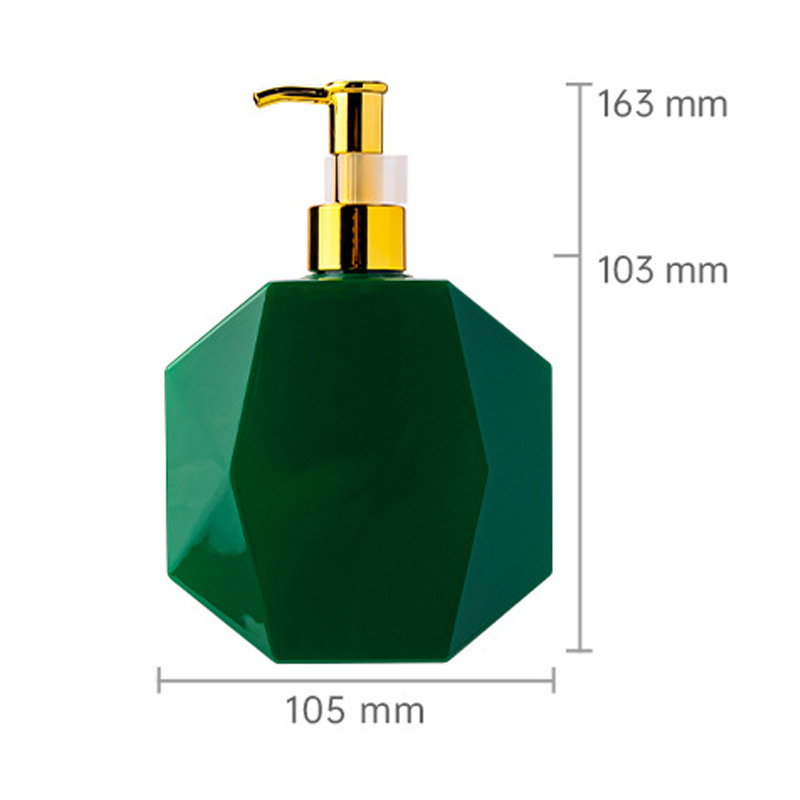300ml PETG Green/Whitew Polyhedron Smooth With Golden Pump For Shampoo Lotion Bottle