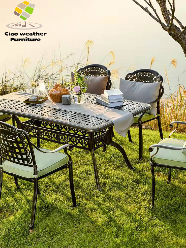 Die Casting Aluminum Luxury Patio Bistro Garden Balcony Furniture BBQ Waterproof Dining Table And Chair For Mail Packing