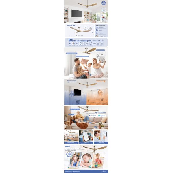 ETL 3 Solid Wood Blades Ceiling Ventilation Fan With Remote Control