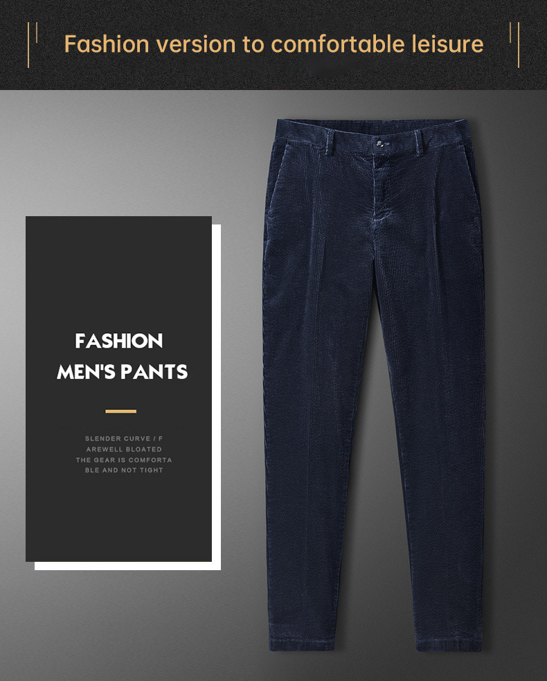 Regular Fit Drawstring Closure Corduroy Dress Pants for Men's Professional Look
