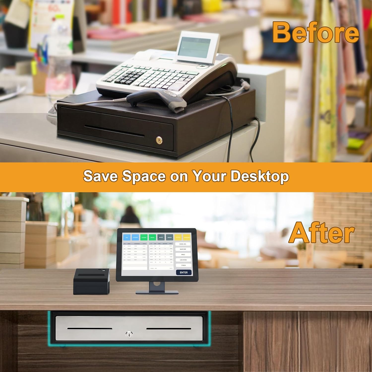 Work Process Under Counter Mounting Metal Bracket for Organized Cash Register Setup