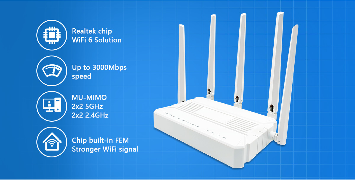 AX3000 WiFi 6 GPON ONU 4GE 1POTS 10Gbit/s OFDMA Multi-user EasyMesh
