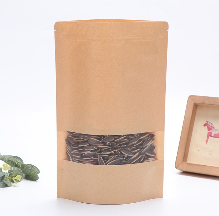 Transparent Stand Up Pouch k Kraft Paper zipper Bags with Clear Window