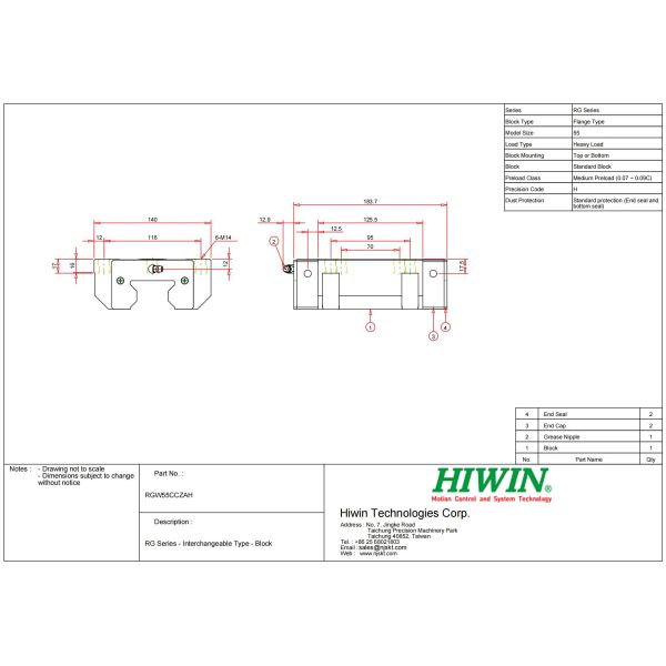 HIWIN RGW55CC Cnc Linear Rail Smooth Heavy Load Drawer Slide Rail