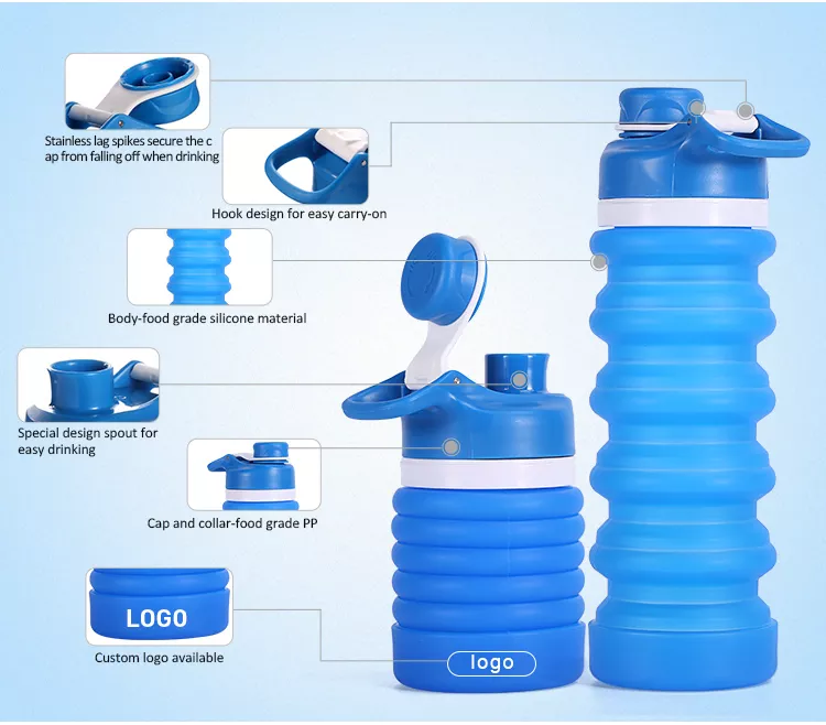 High Quality Silicone Bpa Free Collapsible Water Bottle Foldable Sport Drinking Bottle