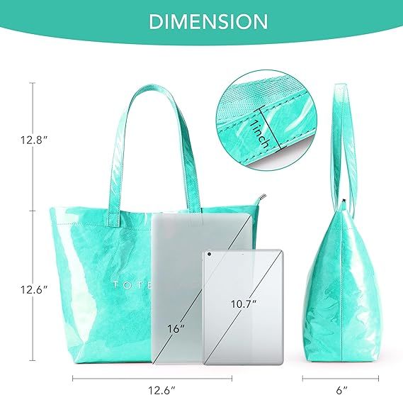 Fashion Casual Street Reusable Environmental Handbag Zipper Tote Bag, Kraft Paper Beach Bag Large Hobo Carry All Travel Shopping Handbag Plastic