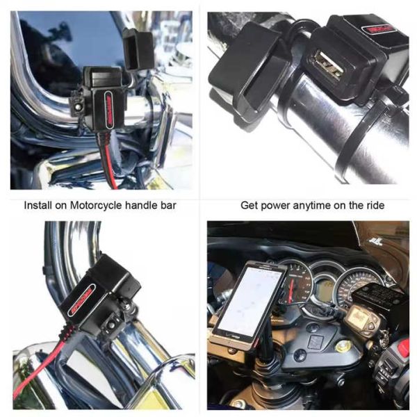 SAE 10W Motorcycle USB Charger Waterproof Dustproof Extendable Cable Power