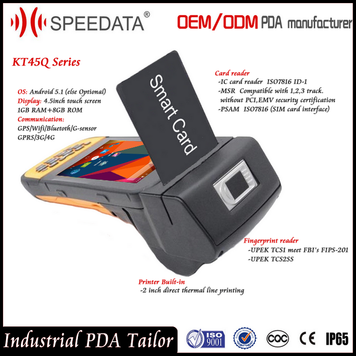 Android Data Collection Device Portable PDA Thermal Printer with Barcode Scanner fingerprint