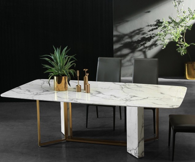 2020 Hot Seller Marble Inlay Dining Table with Customized Design and Solid Pattern