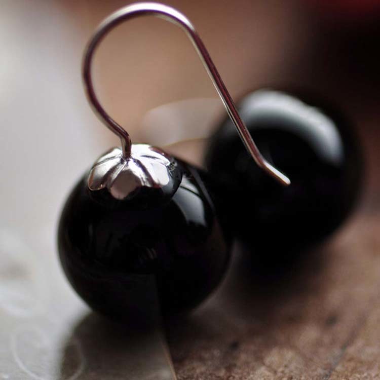 925 Sterling Silver Dangle Earrings with Black Onyx Bead (011634BLACK)