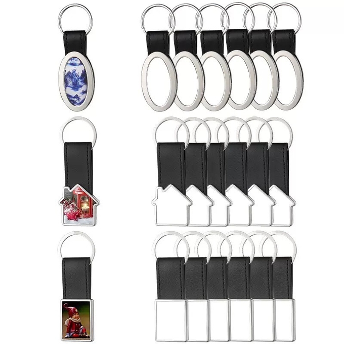 Custom Blank Sublimation Metal Keychain With Leather Strap For Sublimation Heat Transfer Printing