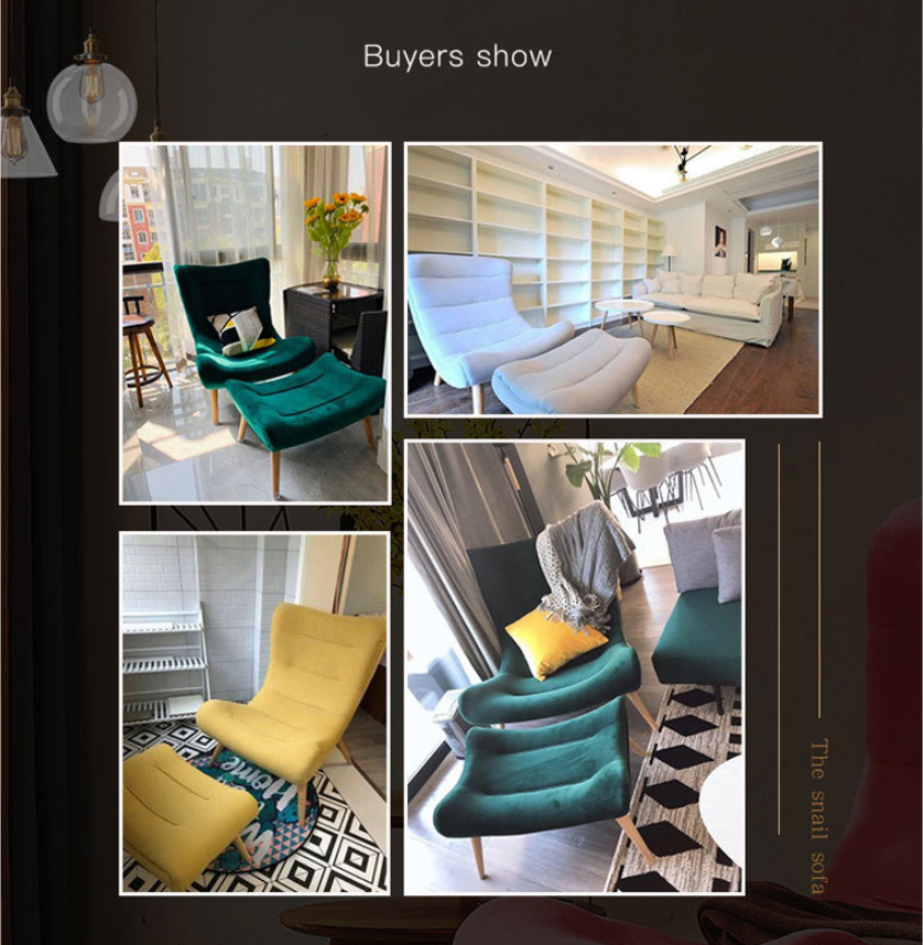 Modern Leisure Lounge Chairs for Dining Room/Living Room Solid Wood Fabric Snail Chair Lazy Sofa